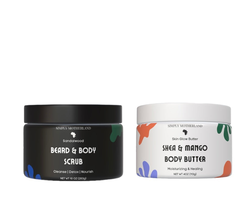 Beard & Body Scrub and Shea & Mango Body Butter Bundle! Body Exfoliator & Body Butter for Him, for Softer Skin!